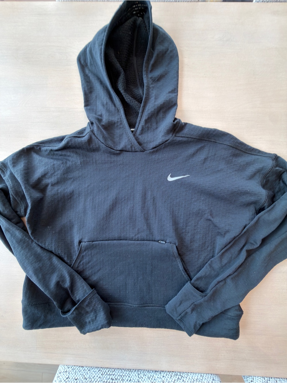 Nike Black Pullover Hoodie with Contrast Swoosh - Medium
